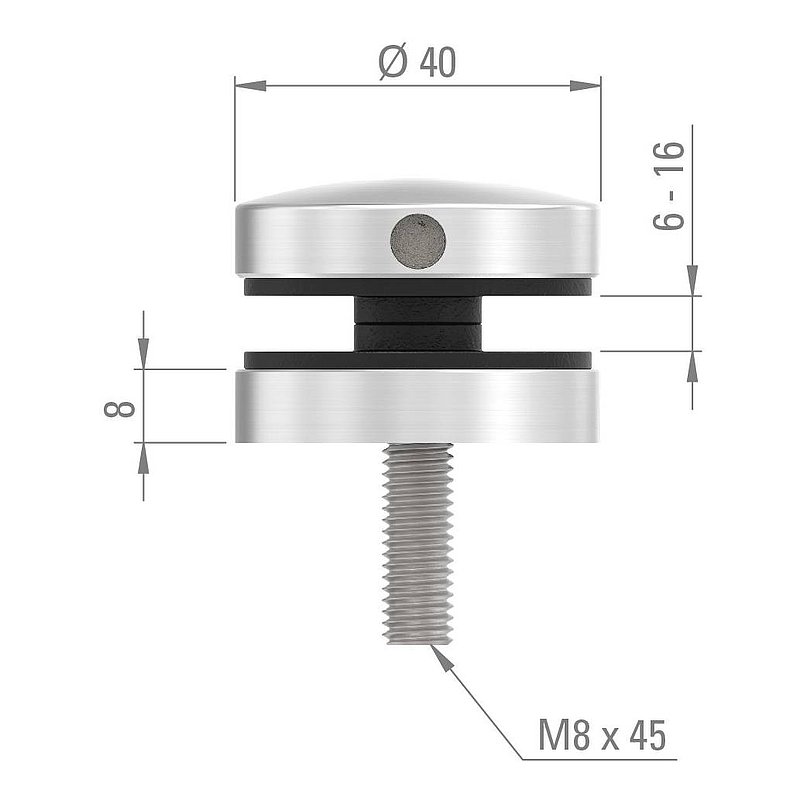 Point de fixation 40mm, jonction: droite, V2A