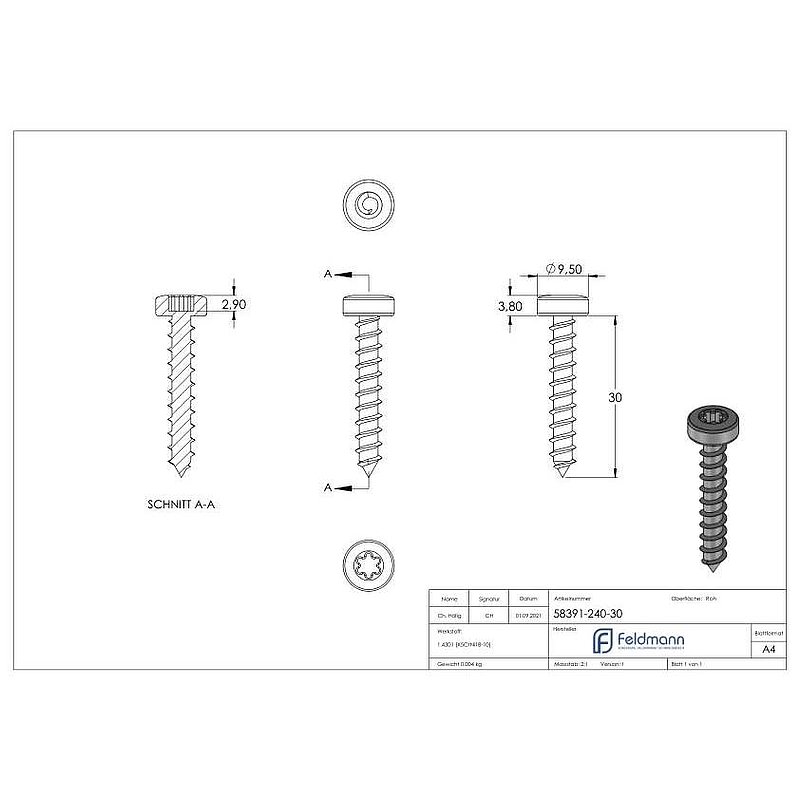 SPAX-Holzschrauben 5x30mm, V2A, mit Torxantrieb T20