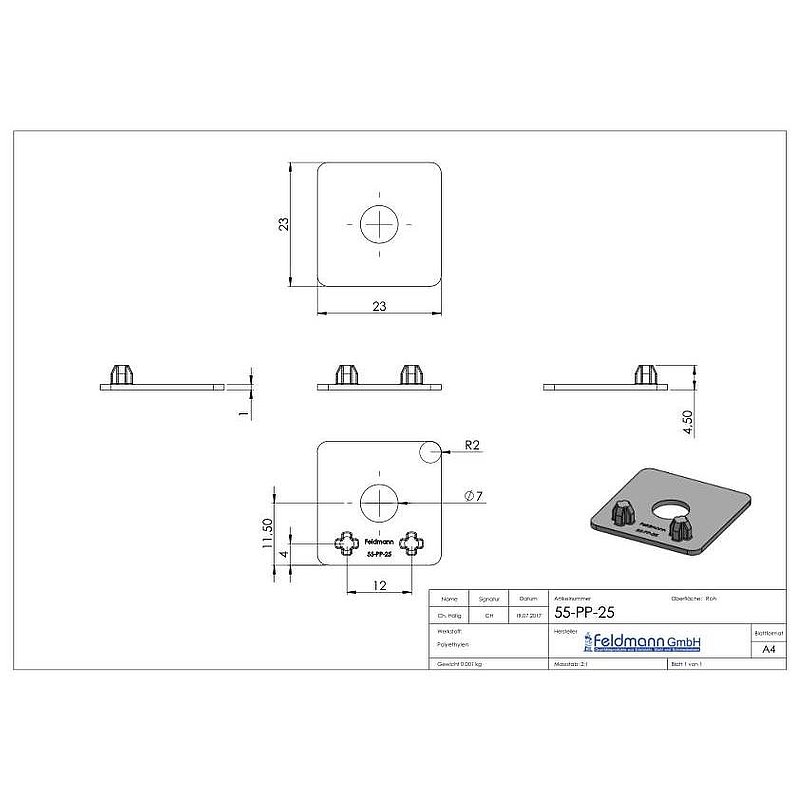 Ersatz-Abdeckplättchen für Blechhalter für Lochblechhalter Ø 25mm