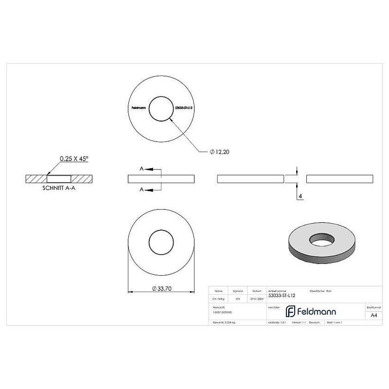 Ronde 33,7x4mm mit Ø 12,2mm Bohrung