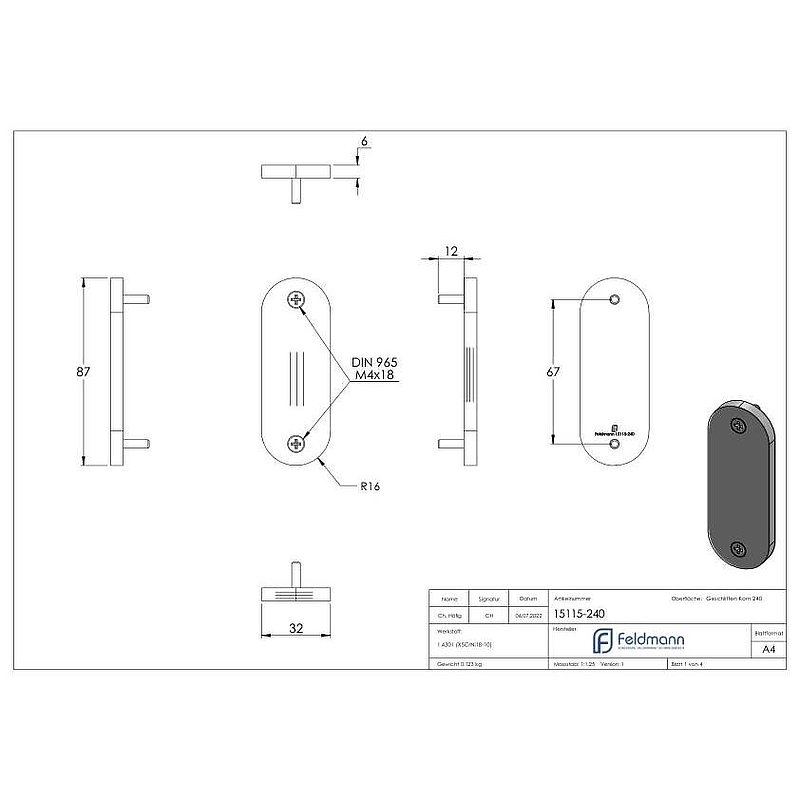 Kurzschild passend für Schlosskästen blind,  32x87x6mm, V2A