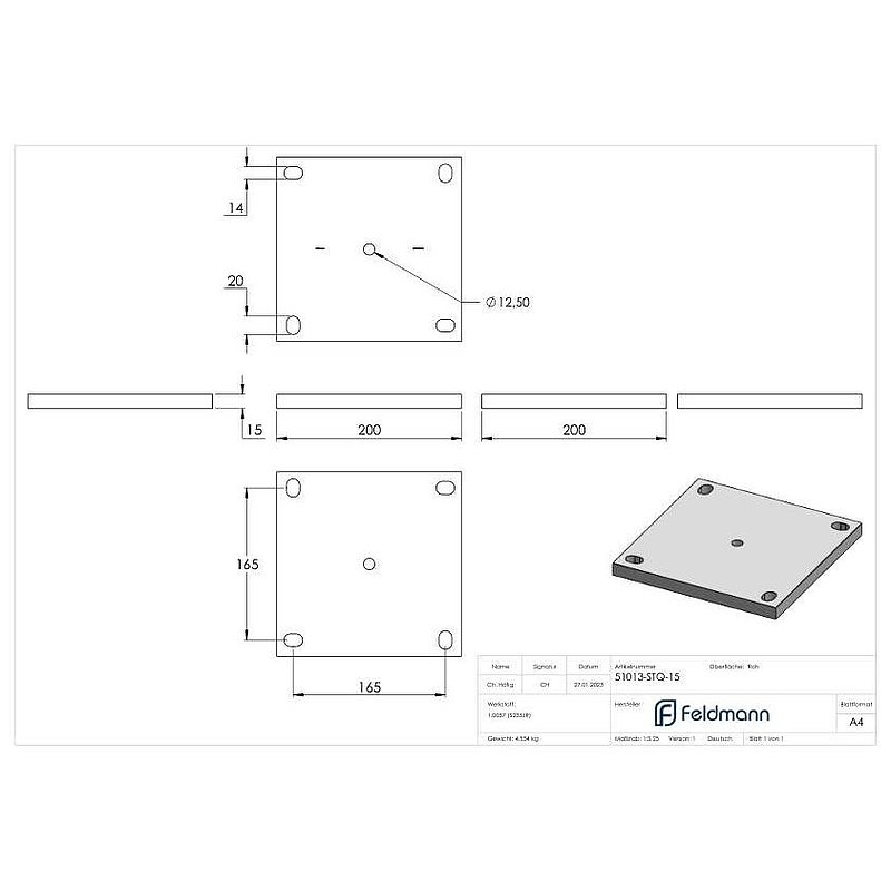 Ankerplatte 200x200x15mm