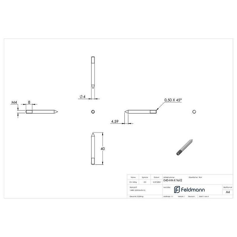 Befestigungsmaterial: für Hausnummern mit M4 Gewinde, V2A