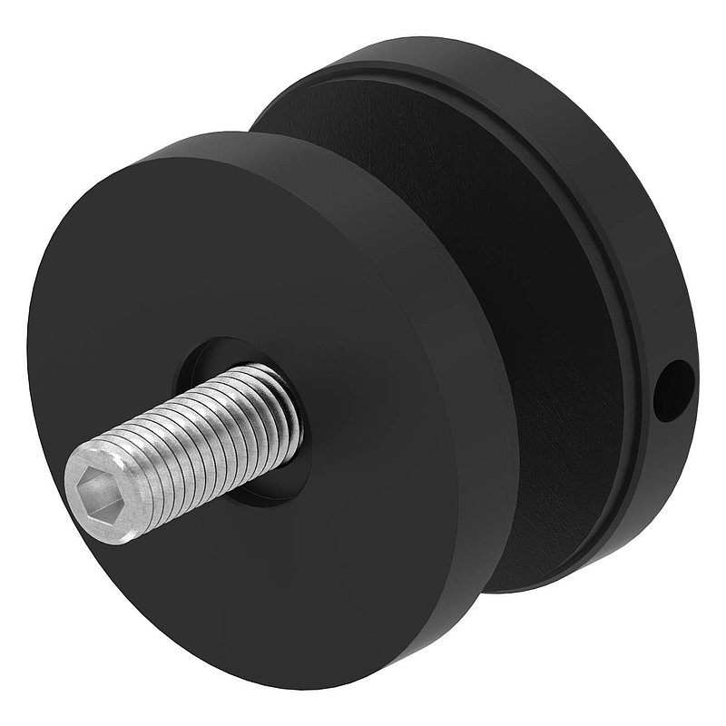 Point de fixation 52mm, jonction: droite, V2A, revêtu par poudre en RAL 9005 noir mat