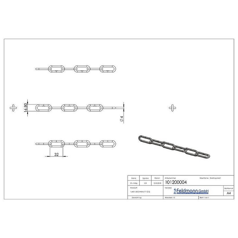 VA-Kette DIN 763, Ø 4mm
