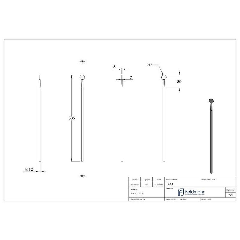 Fence bar, H: 535mm, conical, discØ: 30mm