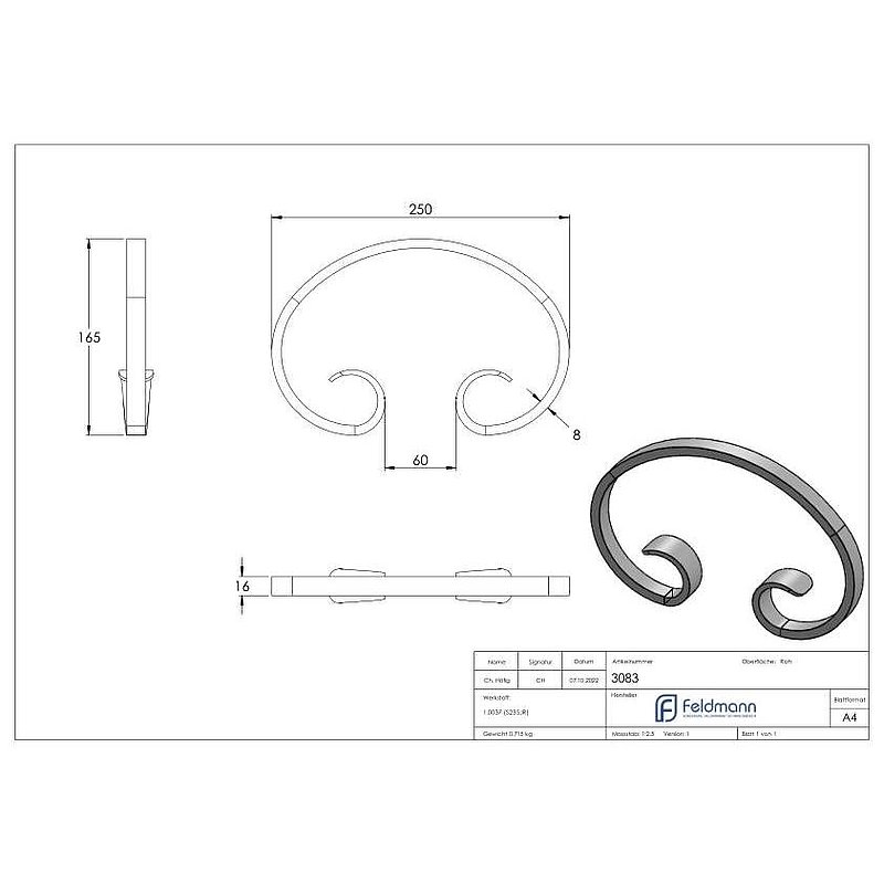 C-volute 16x8mm, 165x250mm