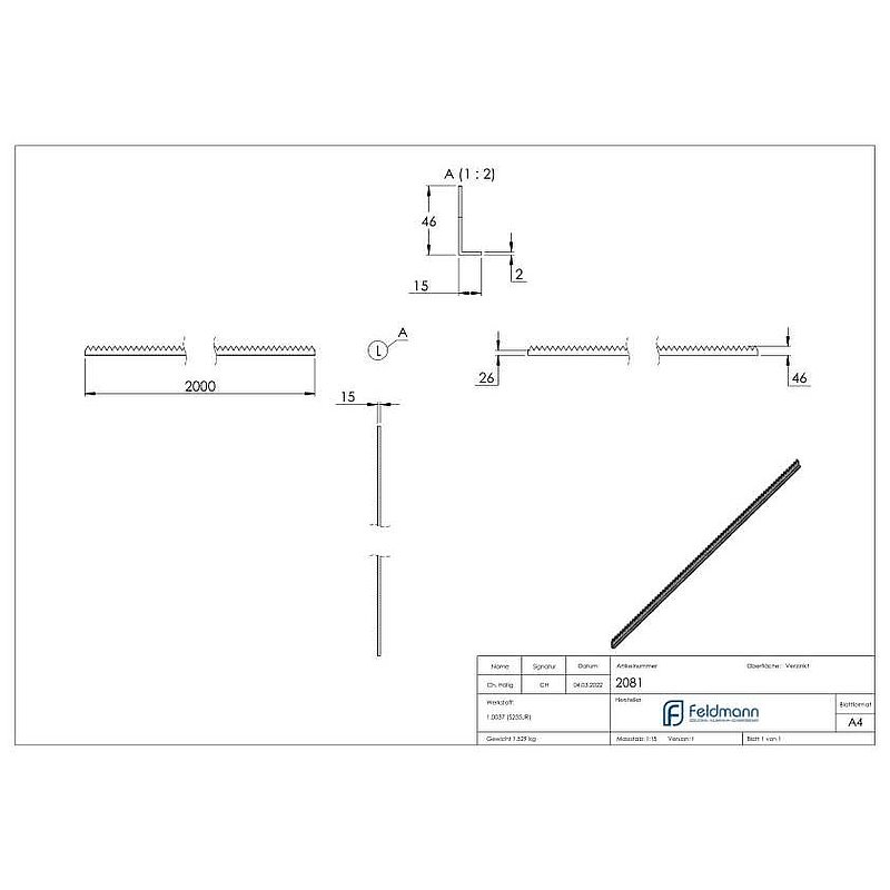Zackenleiste 45x15x2,5mm, feuerverzinkt, L=2m