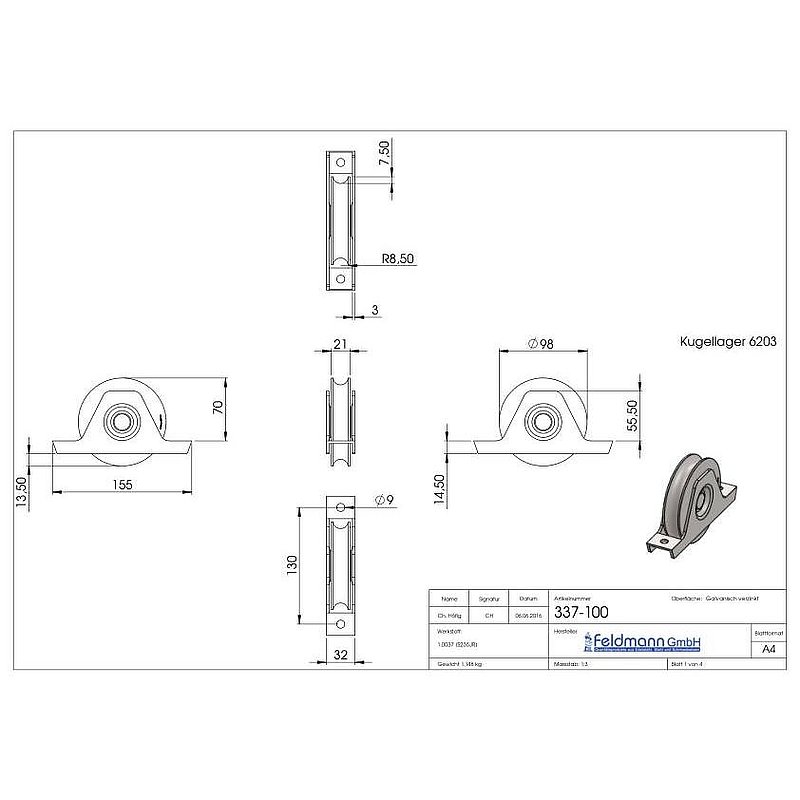 Sliding door roller with round groove