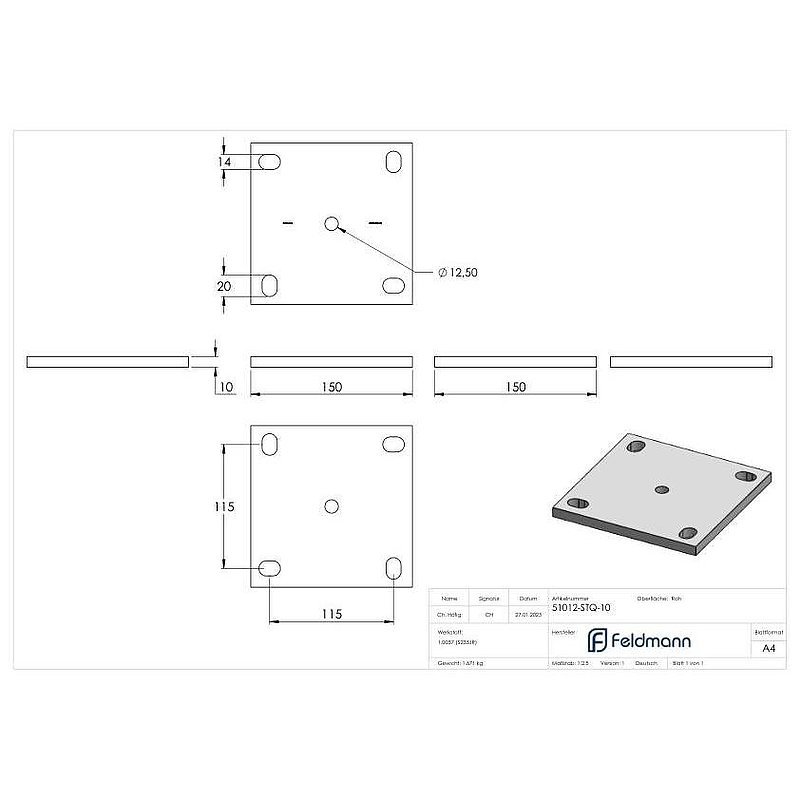 Ankerplatte 150x150x10mm