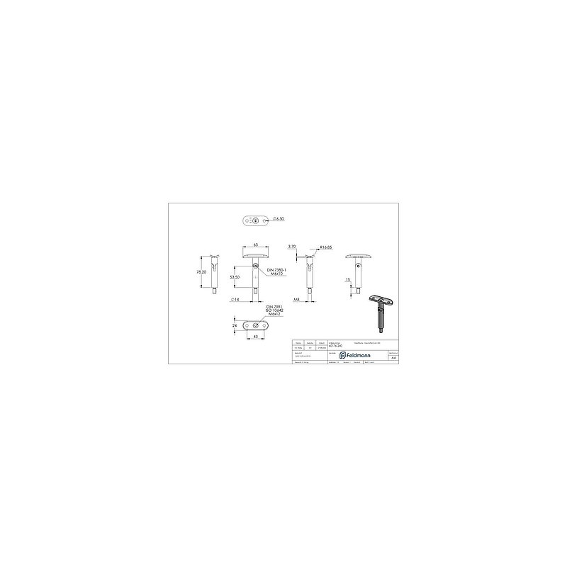 Gelenkstift mit Handlaufanschlussplatte 33,7mm, V2A