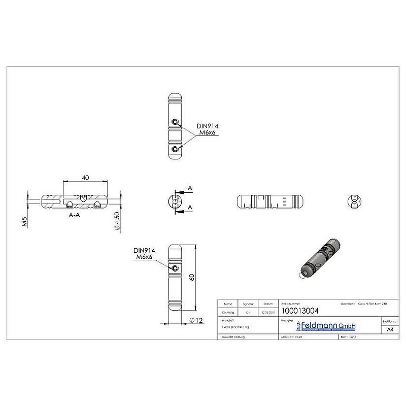Gewindeterminal zur Selbstmontage, für 4mm Seil, V2A
