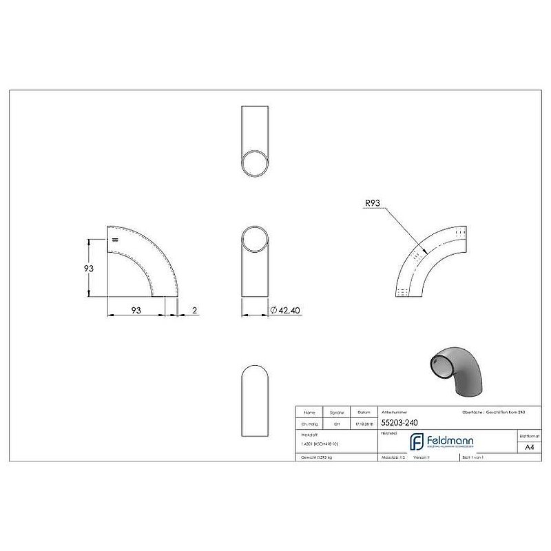 Schweißbogen 90°, 42,4x2,0mm, V2A