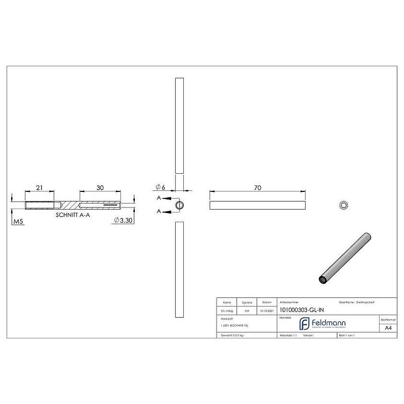 Threaded terminal for rope 3mm, AISI304