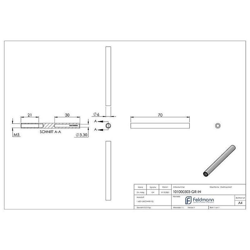 Threaded terminal for rope 3mm, AISI304