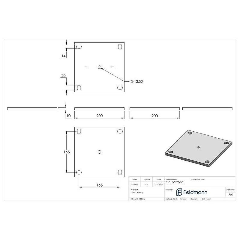Ankerplatte 200x200x10mm