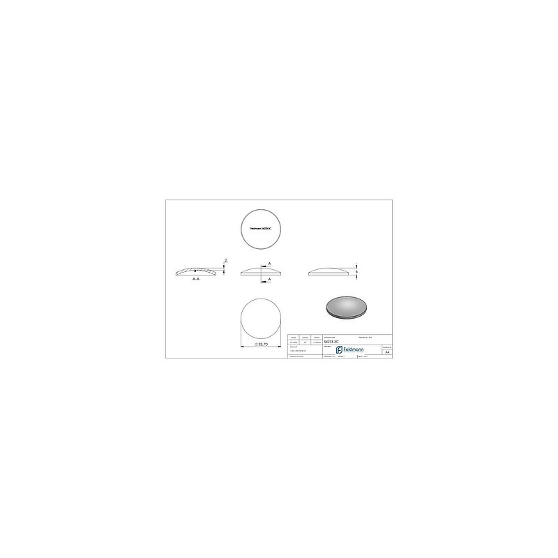 Embout bombé pour tube Ø 33,7x2,0mm, H: 6mm, brut, V2A
