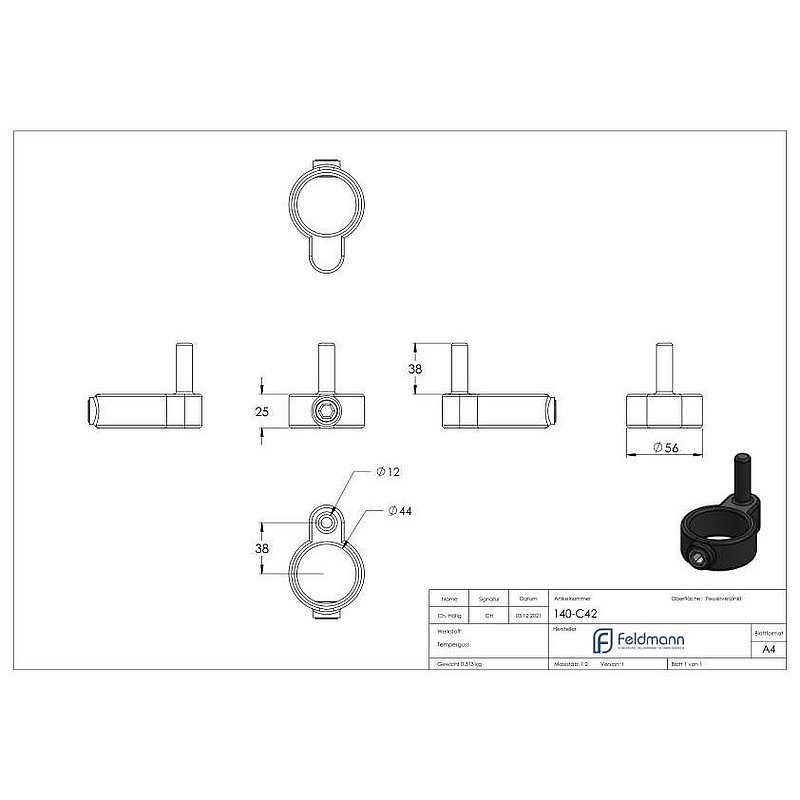 Stellringzapfen, für Rohr Ø 42,4mm
Zapfen 12mm
