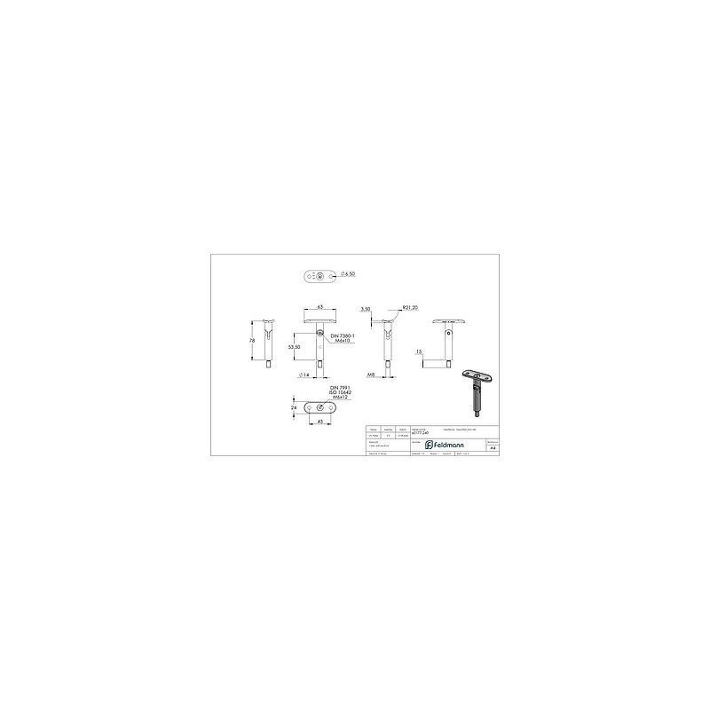 Gelenkstift mit Handlaufanschlussplatte 42,4mm, V2A