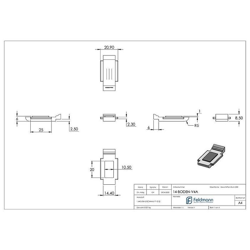 Fuse plate for Mod. 14 , AISI316