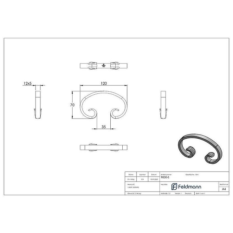 Volute en forme de C 12x5mm, 70x120mm