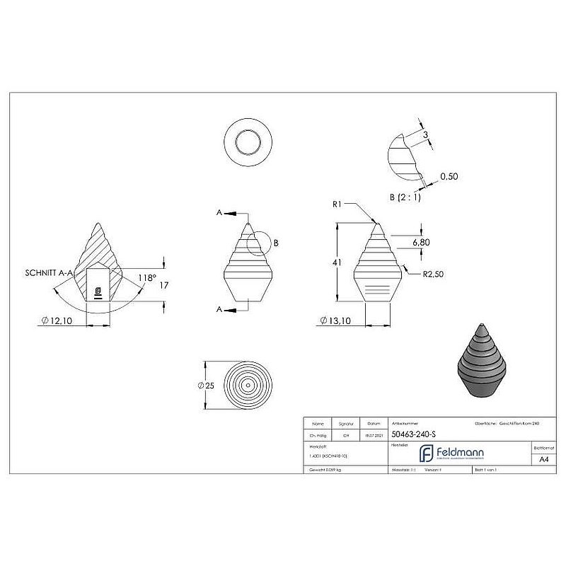 Zierspitze für 12mm Rundmaterial, V2A