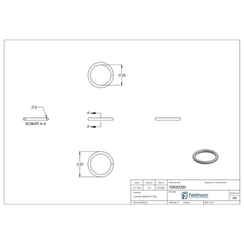 Ring 3x31mm AISI316