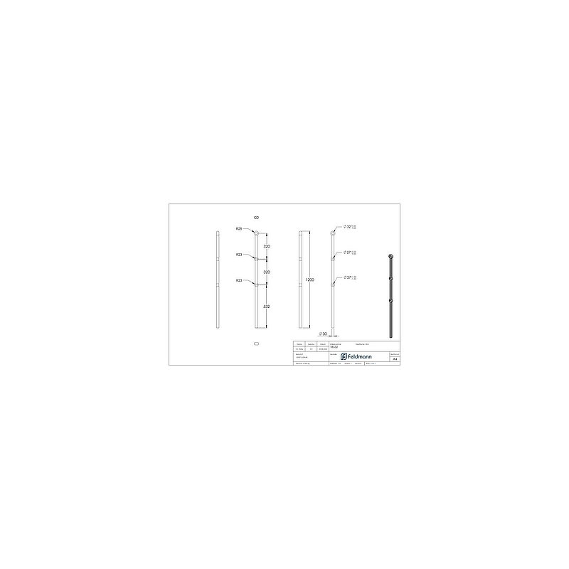 Pfosten aus 30mm rund, H: 1200mm, 3x gelocht