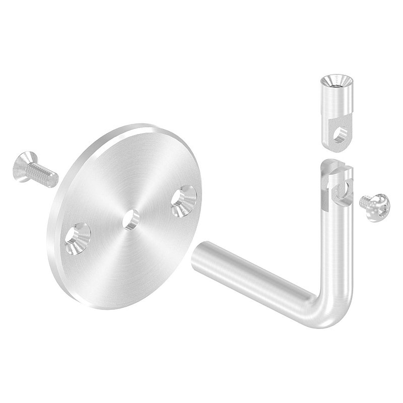 Handrail bracket with joint, top internal thread M6 (round plate and bracket screwed together), AISI