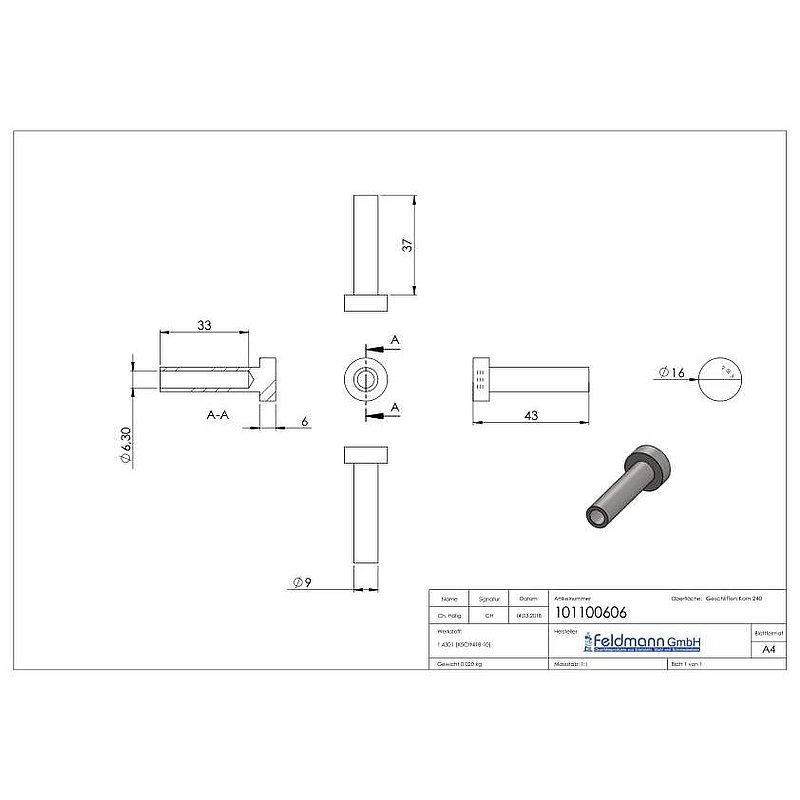 Lens head terminal for self-clinching, AISI316