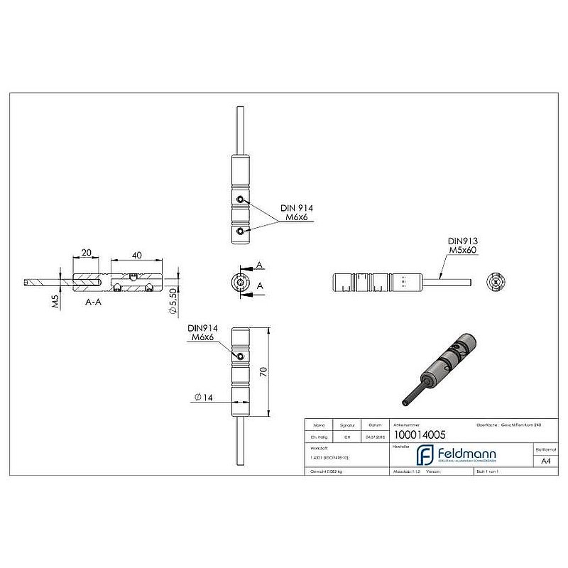 Embout fileté à monter soi-même pour câble 5mm, V2A