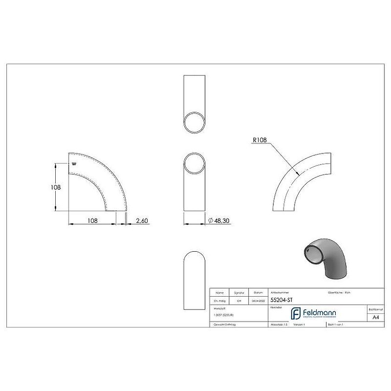 Schweißbogen 90°, 48,3x2,6mm