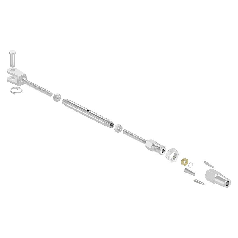 Shroud tensioner fork for self-assembly. Rope 3mm, AISI316