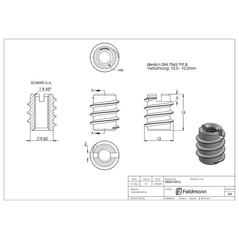 Rampa-Muffe M6x15, V2A