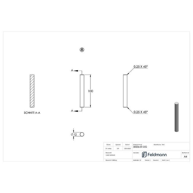 Goupille Ø 12mm, longueur 100mm