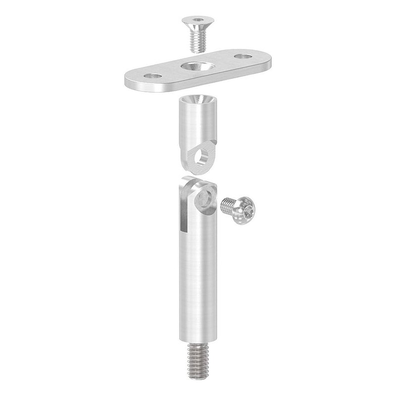 Hinge pin with handrail connection plate, flat, AISI304