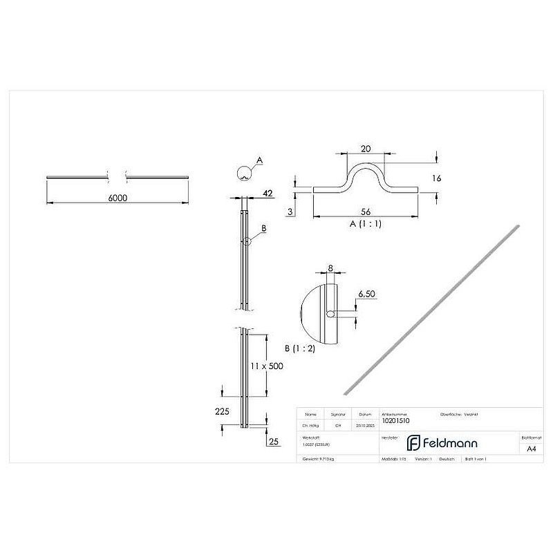 Laufschiene 20mm, L: 6000mm zum Aufschrauben