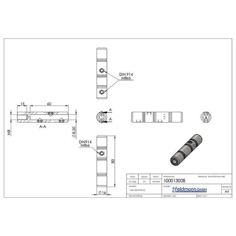 Gewindeterminal zur Selbstmontage, für 8mm Seil, V2A