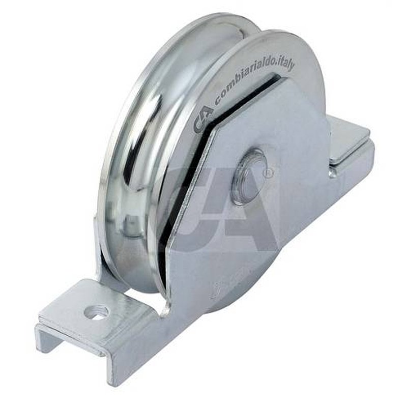 Schiebetorrolle mit Rundrille, Ø 160mm, für Schiene Ø 20mm, 2 Kugellager, verzinkt