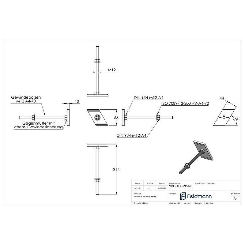 Montage-Platte für Montage-System FLEX:MOUNT PRO, für Dämmblock 160mm, L=214mm