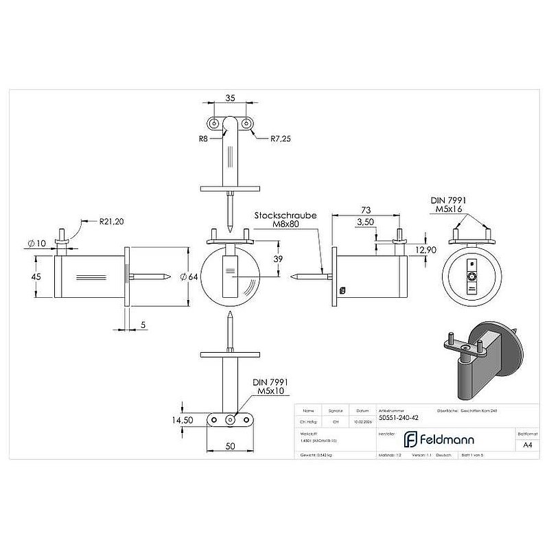 Sensa Design 2,  für Rohr 42,4mm, V2A