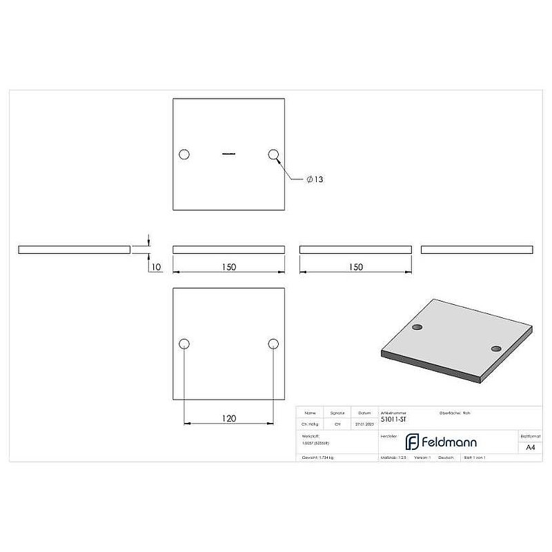 Anchor plate 150x150x10mm