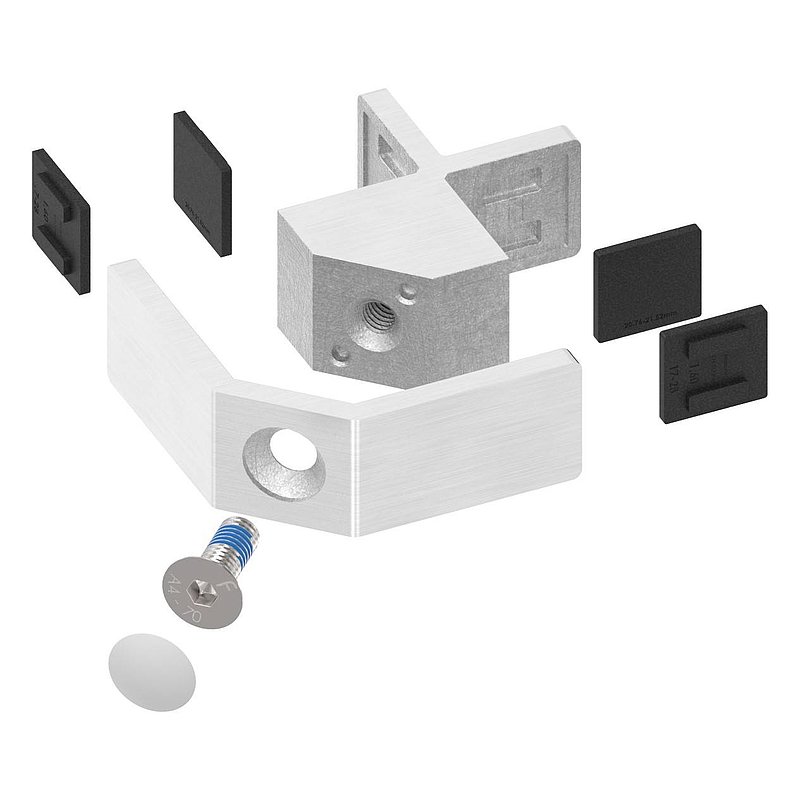 90° glass leveller for all-glass railings, for glass 20.76 - 21.52 mm