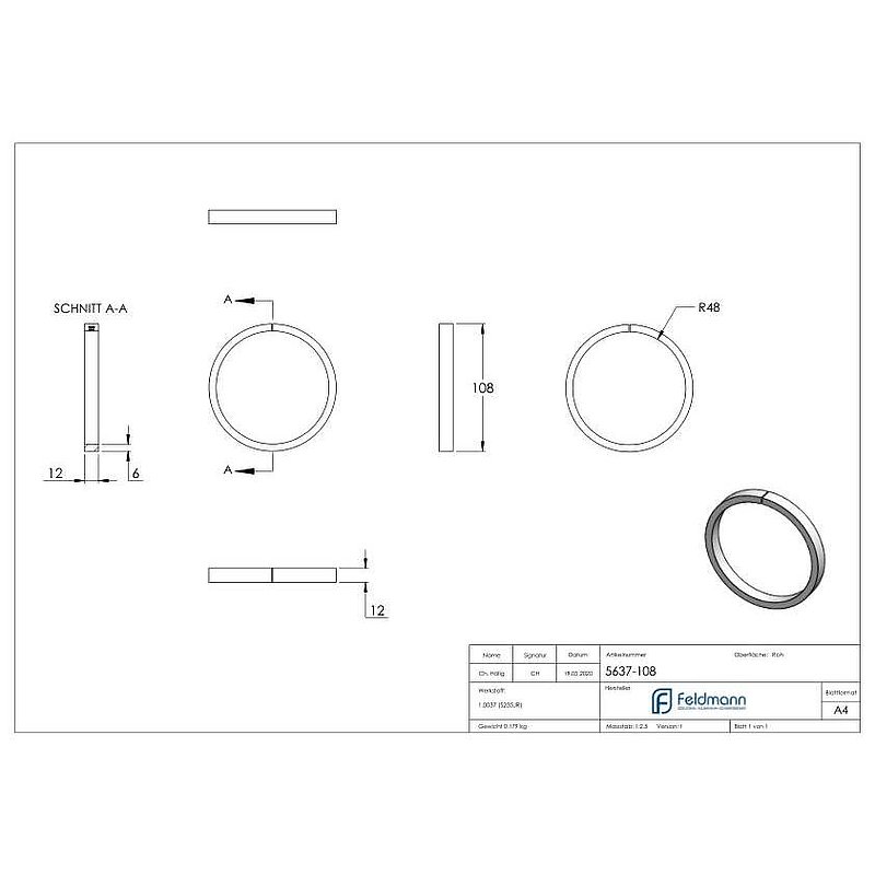 Ring 12x6mm, AußenØ 108mm