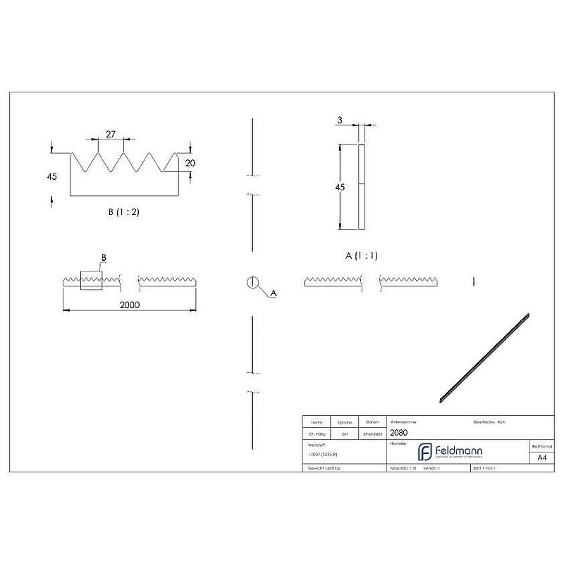 Zackenleiste 45x3mm, L: 2000mm