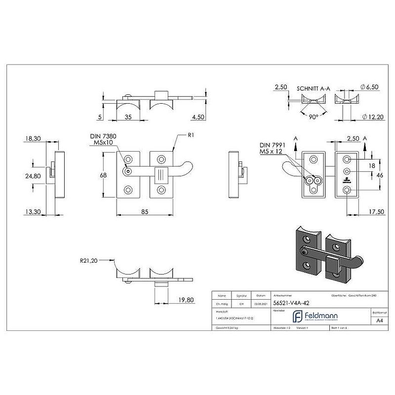 Verrous de porte à visser pour tube Ø 42,4mm, V4A