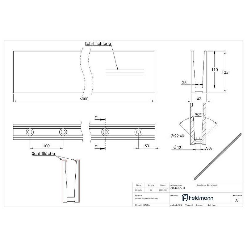 Profilé aluminium ELEGANZA STRONG montage à plat sur dalle, L: 6000mm