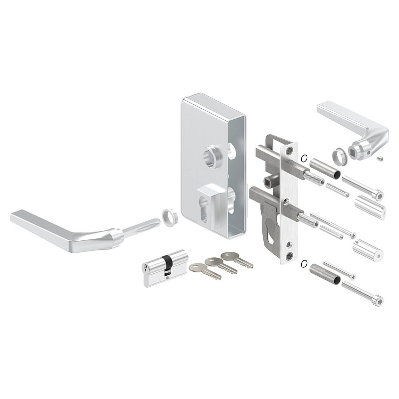 grille gate lock GTS 2 for tube thickness 60-80mm, silver housing