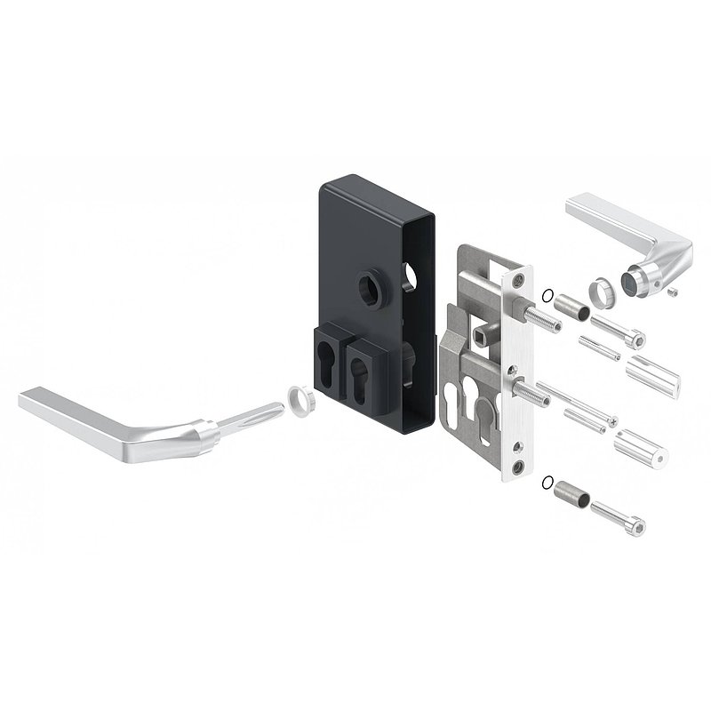 Serrure à grille GTS 2 avec double cylindre pour tube de 40-60mm d'épaisseur, boîtier RAL 7016