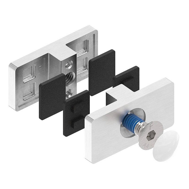 Glass leveller for all-glass railings, for glass 12.76 - 13.52 mm